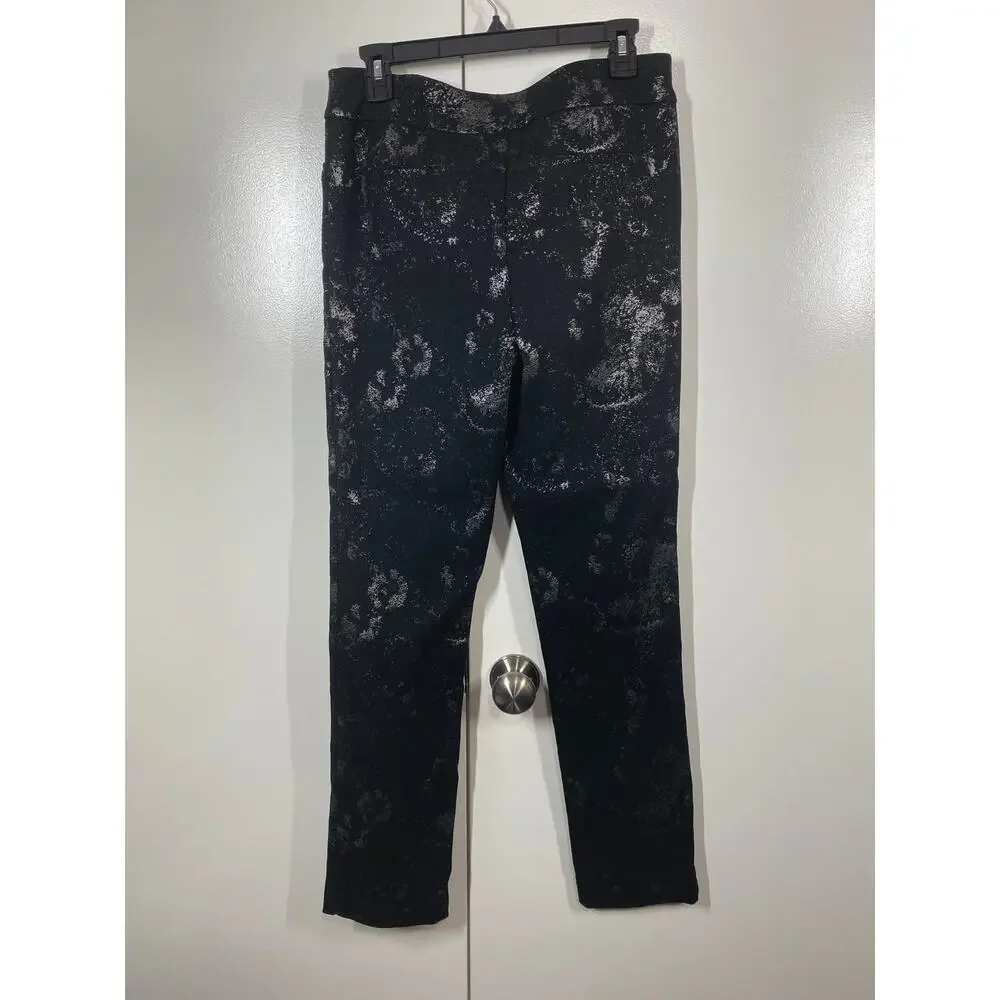 Chico's Brigitte Pull Up Flat Front Black Silver Slim Leg Pants Size US 6R - Picture 7 of 9
